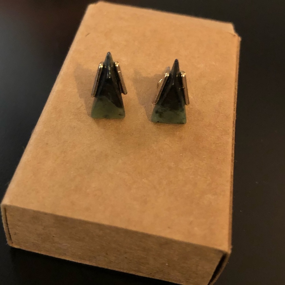 Green Triangle Stone Stud Earrings